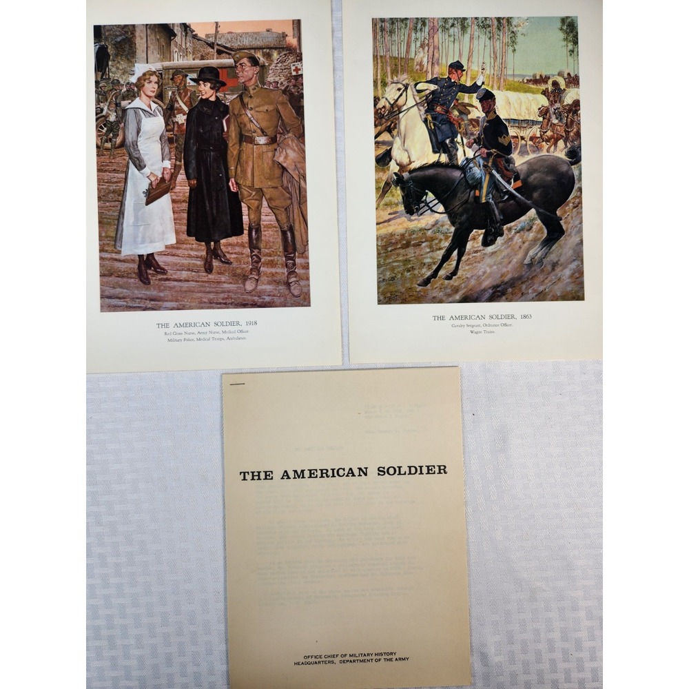 Vintage The American Soldier Prints (2) 9" x 13" Military Chief Of Military Hist